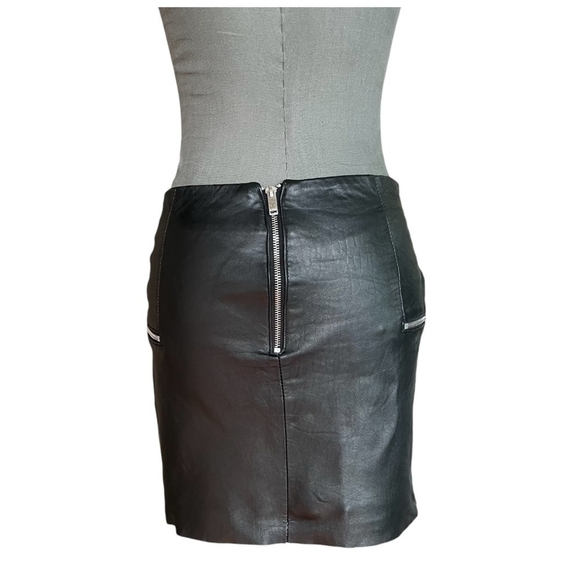 Women Skirt ZARA Black Lambskin Silver Zip Decoration Mini Skirt Leather Skirt - Picture 6 of 8